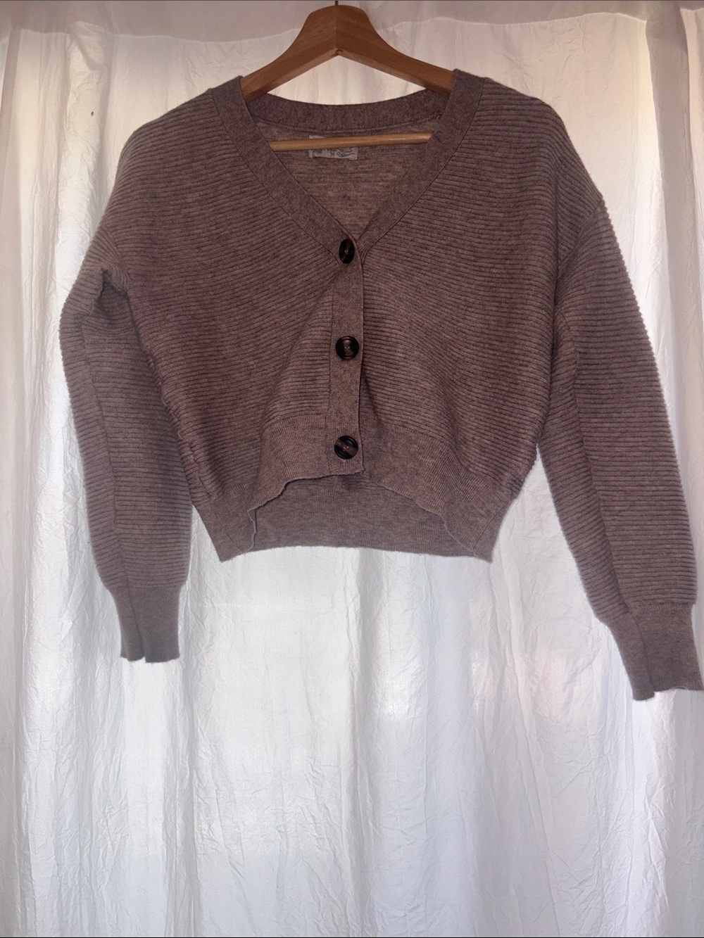 T.J.Maxx Cropped V-Neck Cardigan Sweater in Taupe Brown